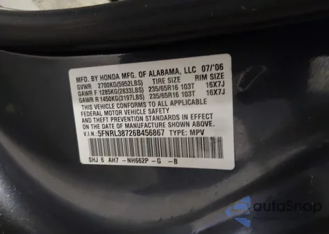 2006 Honda Odyssey Ex-L from USA, damaged, VIN 5FNRL38726B456867